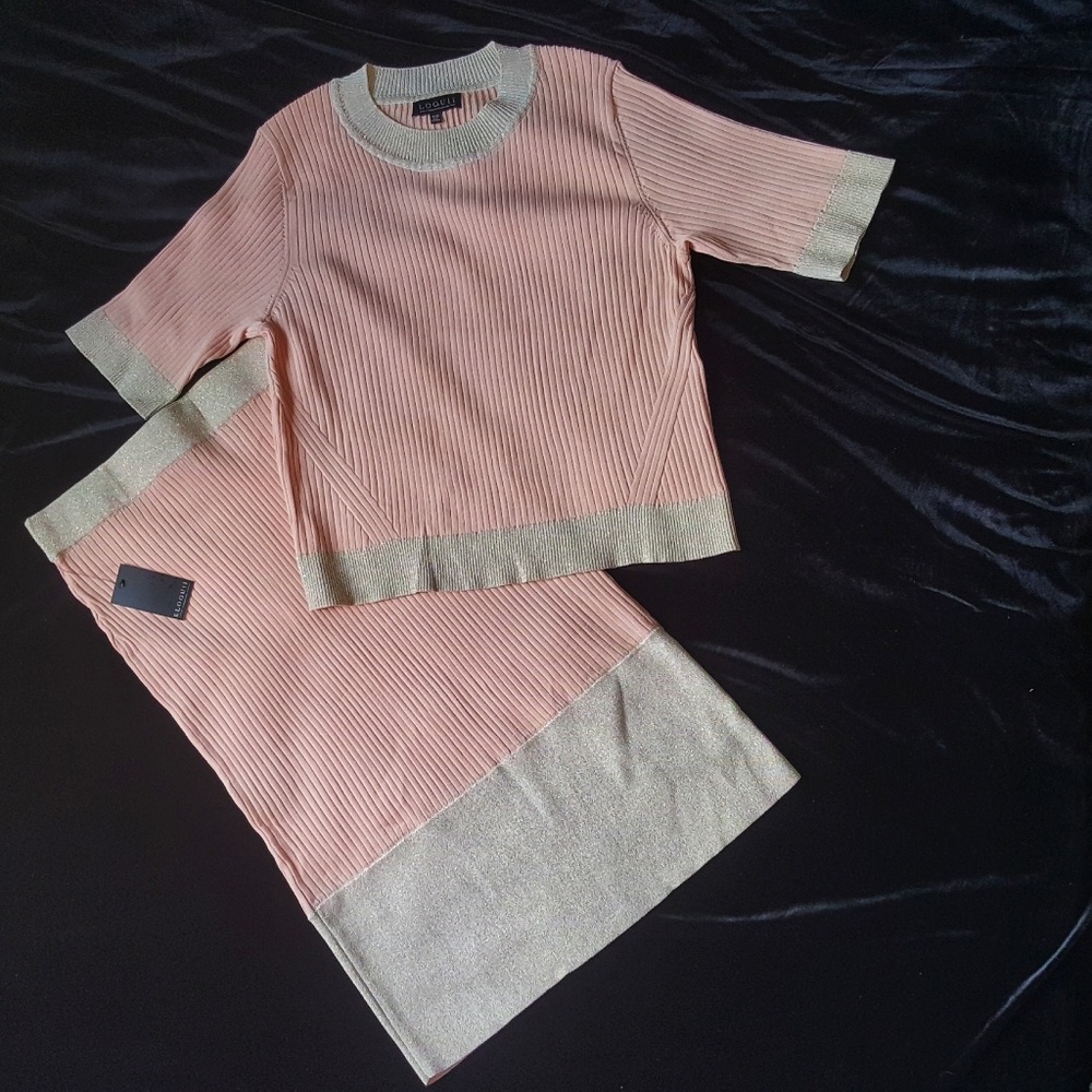 Pale pink sweater and skirt 2 piece set